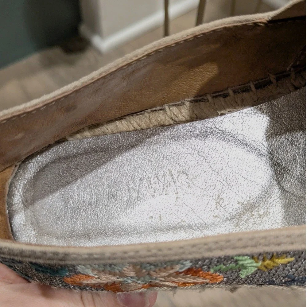 Johnny Was Elysia Metallic Floral Embroidered Espadrille Sz 39 Blue Boho Slip On